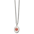 Stainless Steel Polished w/Red Enamel Oval Medical 20in Necklace