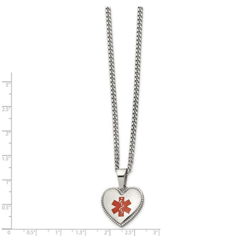 Stainless Steel Polished w/Red Enamel Heart Medical 20in Necklace