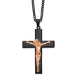 Stainless Steel Polished Black/Rose IP-plated Crucifix 24in Necklace