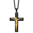 Stainless Steel Polished Black/Yellow IP-plated Crucifix 24in Necklace