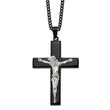 Stainless Steel Polished Black IP-plated Crucifix 24in Necklace