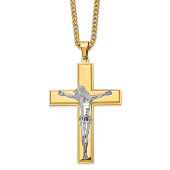 Stainless Steel Polished Yellow IP-plated Crucifix 24in Necklace