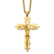 Stainless Steel Polished Yellow IP-plated Cutout Crucifix 24in Necklace