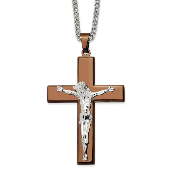 Stainless Steel Polished Brown IP-plated Crucifix 24in Necklace