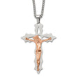 Stainless Steel Polished Rose IP-plated Cutout Crucifix 24in Necklace