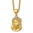 Stainless Steel Polished Yellow IP-plated w/Crystal Jesus 24in Necklace