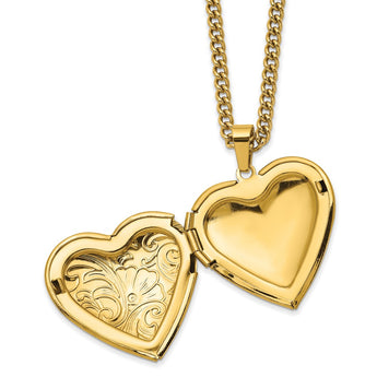 Stainless Steel Polished Yellow IP-plated Heart Locket 24in  Necklace