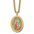 Stainless Steel Polished w/Enamel Lady of Guadalupe 24in Necklace