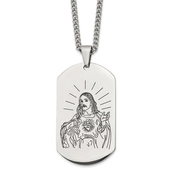 Stainless Steel Polished Etched Jesus Dog Tag 24in Necklace