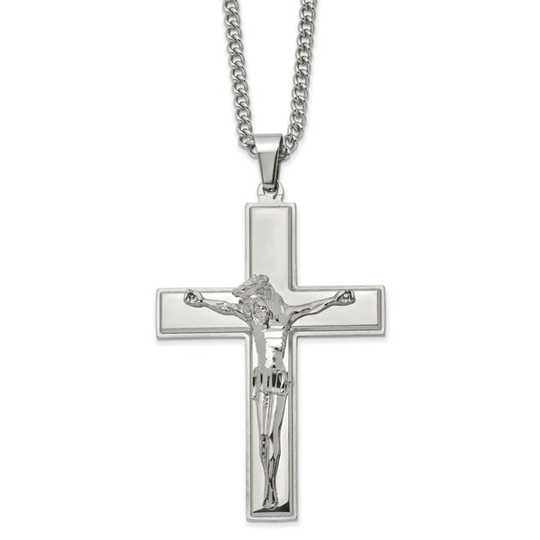 Stainless Steel Polished Crucifix 24in Necklace