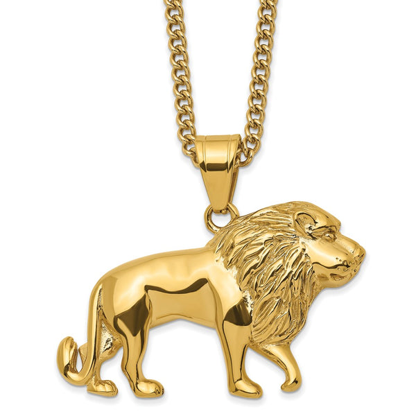 Stainless Steel Polished Yellow IP-plated Lion 24in Necklace