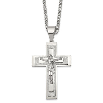 Stainless Steel Polished Laser-cut Crucifix 24in Necklace