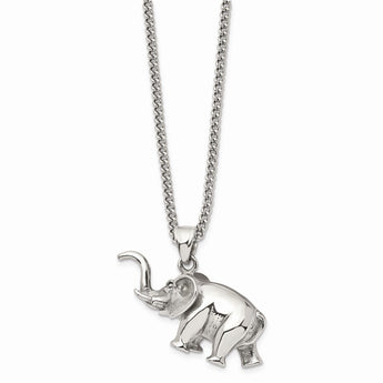Stainless Steel Polished 3D Elephant 24in Necklace