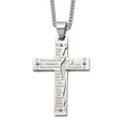 Stainless Steel Polished Etched Isaiah 41:10 Prayer Cross 24in Necklace