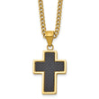 Stainless Steel Polished Yellow IP w/Carbon Fiber Inlay Cross 24in Necklace