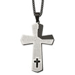 Stainless Steel Polished Black IP-plated Lord's Prayer Cross 24in Necklace