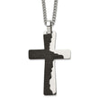 Stainless Steel Polished Black IP Etched Broken Prayer Cross 24in Necklace