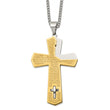 Stainless Steel Polished Yellow IP-plated Lord's Prayer Cross 24in Necklace