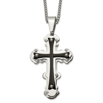 Stainless Steel Polished Black IP-plated Cross 24in Necklace