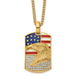 Stainless Steel Polished Yellow IP Enamel & Crystal Eagle on Flag Necklace