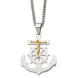 Stainless Steel Polished Yellow IP-plated Mariner's Cross 24in Necklace