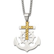 Stainless Steel Polished Yellow IP-plated D/C Cross/Anchor 24in Necklace