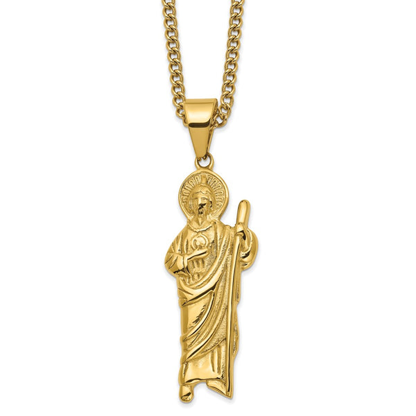 Stainless Steel Polished Yellow IP-plated Saint Jude 24in Necklace