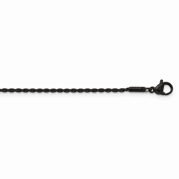 Stainless Steel Polished Black IP-plated 1.5mm 24in Rope Chain