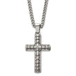 Stainless Steel Antiqued Brushed & Polished w/CZ Cross 24in Necklace
