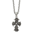 Stainless Steel Antiqued Polished and Textured Cross 24in Necklace