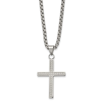 Stainless Steel Polished and Textured Cross 24in Necklace