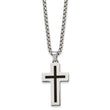 Stainless Steel Polished with Black Enamel Cross 24in Necklace