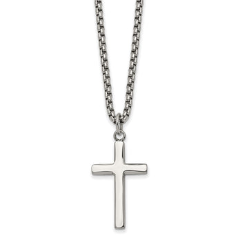 Stainless Steel Polished Cross 24in Necklace