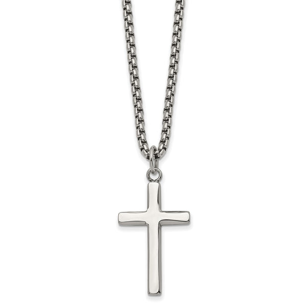 Stainless Steel Polished Cross 24in Necklace