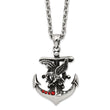 Stainless Steel Antiqued and Polished w/Red Crystal Anchor/Eagle Necklace