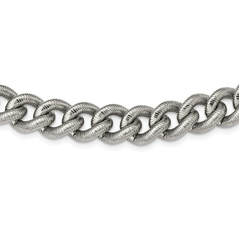Stainless Steel Polished and Textured 14.5mm Curb 23.75in Necklace
