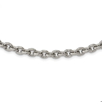 Stainless Steel Polished and Textured 7mm Cable Chain 24in Necklace