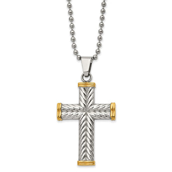 Stainless Steel Polished Yellow IP-plated Cross 22in Necklace