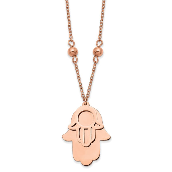 Stainless Steel Polished Rose IP-plated Hamsa 19.75in Necklace