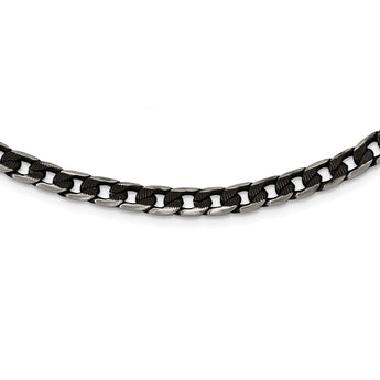 Stainless Steel Brushed & Textured Black IP-plated Curb Chain 24in Necklace
