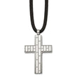 Stainless Steel Brushed & Polished Cross Blk Rubber Cord 19.5in Necklace