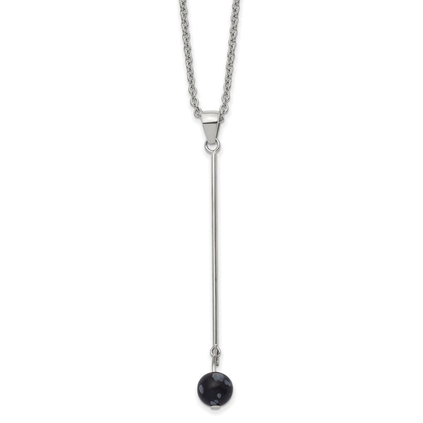 Stainless Steel Polished w/Snowflake Stone w/2.5in ext 14.75in Necklace