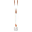 Stainless Steel Polished Rose IP-plated Imitation Pearl  w/1in ext Necklace