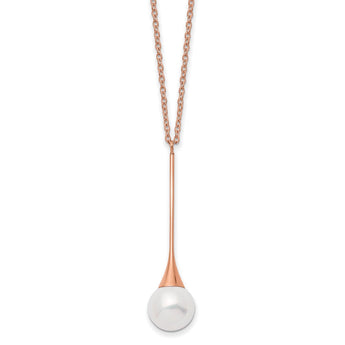 Stainless Steel Polished Rose IP-plated Imitation Pearl  w/1in ext Necklace
