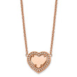 Stainless Steel Polished Rose IP-plated CZ Heart w/2in ext 19in Necklace