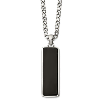 Stainless Steel Polished Black Onyx Inlay 22in Necklace
