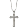 Stainless Steel Polished Laser-cut with Black CZ Cross 24in Necklace