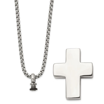 Stainless Steel Brushed & Polished Reversible Cross Ash Holder 24in Necklac