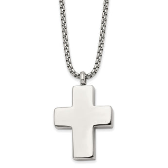 Stainless Steel Brushed & Polished Reversible Cross Ash Holder 24in Necklac