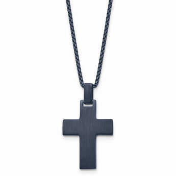 Stainless Steel Brushed & Polished Dark Grey IP-plated 22in Cross Necklace